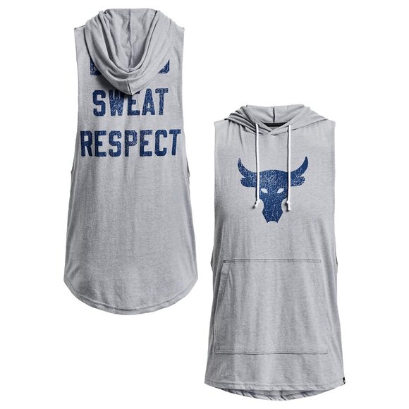 $50 UNDER ARMOUR PROJECT ROCK BSR BULL SLEEVELESS HOODIE 1376939-035 STEEL M - Picture 1 of 5
